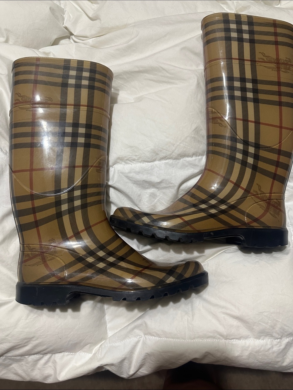 Burberry Haymarket Nova Check Equestrian Knight Rain Boots Size 9 - Picture 4 of 4